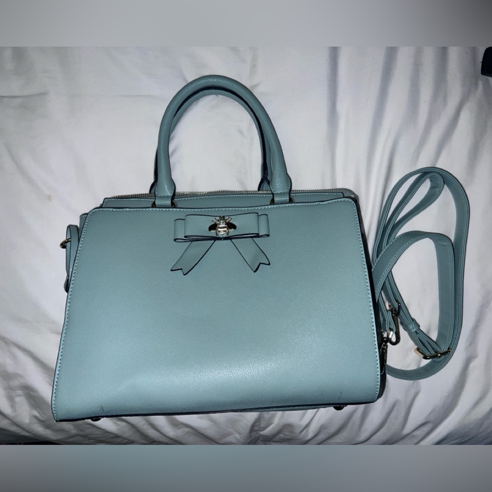 Sage green purse with removable cross body strap